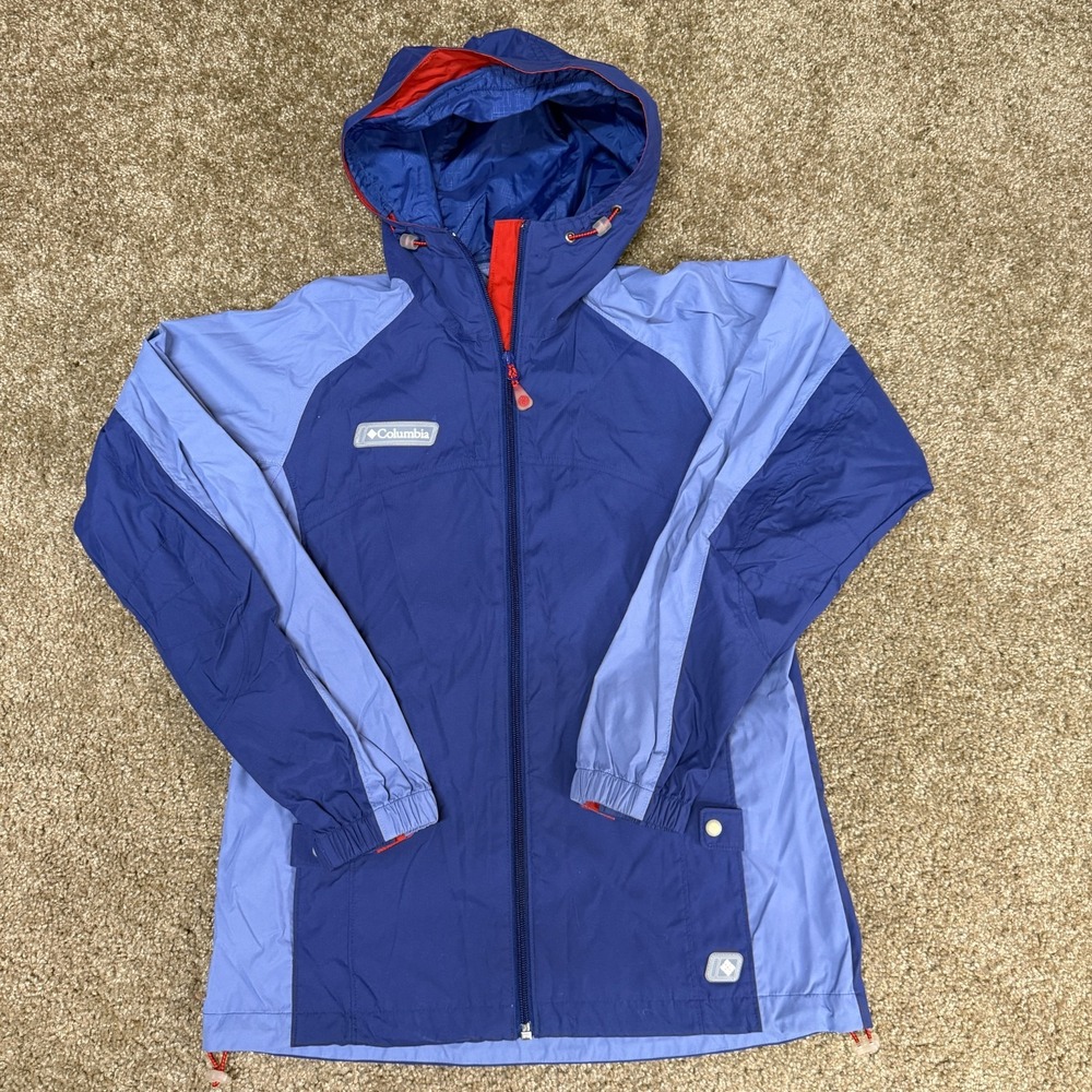 Columbia Windbreaker Full Zip Jacket Women Small Blue Hooded Mesh Hike Camp Boat